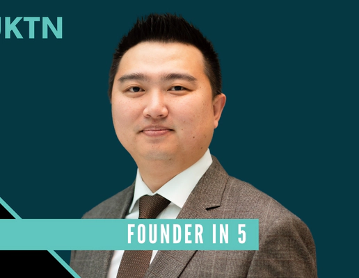 A picture of Transreport founder Jay Shen wearing a grey suit, in front of a dark turquoise and black plain background. The top left of the image has the UKTN logo in light turquoise colour, and a light turquoise banner spans the image at the bottom reading 'Founder in 5'. A picture of Transreport founder Jay Shen wearing a grey suit, in front of a dark turquoise and black plain background. The top left of the image has the UKTN logo in light turquoise colour, and a light turquoise banner spans the image at the bottom reading 'Founder in 5'.