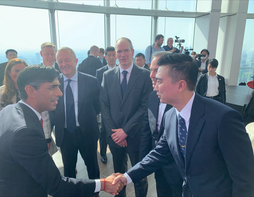 Jay Shen, CEO of Transreport, shaking hands with Rishi Sunak, Prime Minister of the United Kingdom, at the G7 2023 summit. Jay Shen, CEO of Transreport, shaking hands with Rishi Sunak, Prime Minister of the United Kingdom, at the G7 2023 summit.